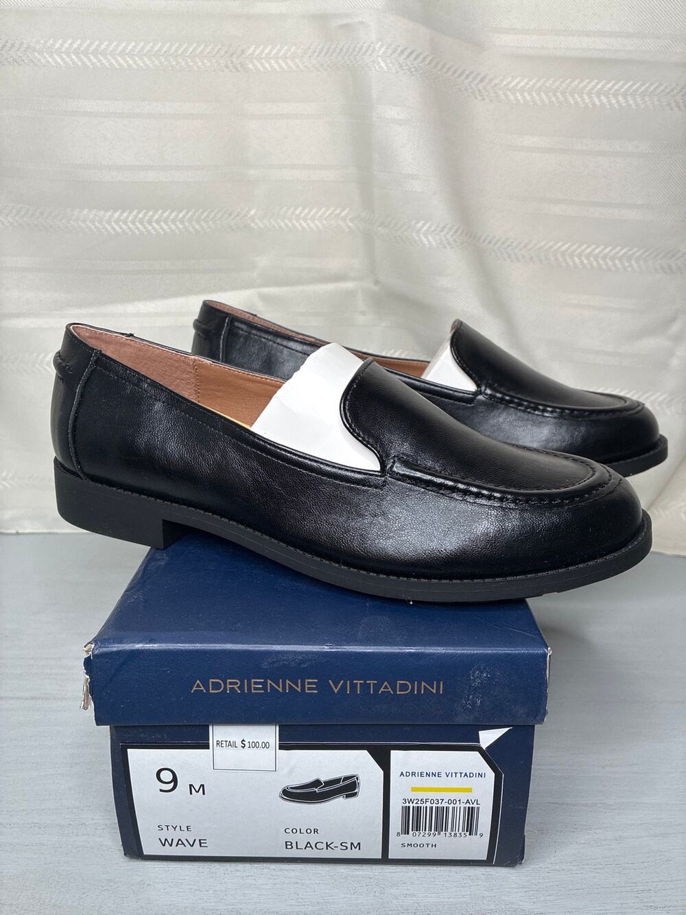 NIB Adrienne Vittadini Wave Womens 9 M Black Moc Toe Slip On Loafer Shoes